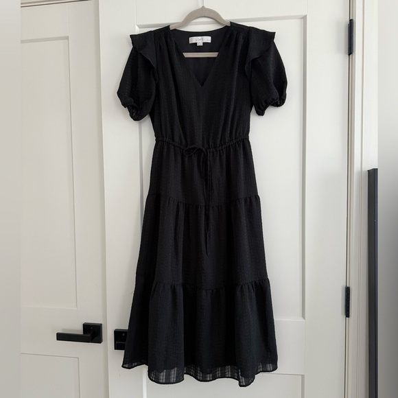 LOFT Dresses & Skirts - Loft Black tiered textured midi dress size xxsp